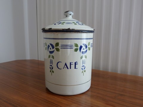 Ancien pot à épices émaillé café art déco